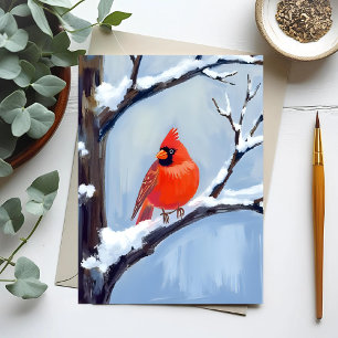 Cartão Postal Cardinal Vermelho   Pintura em Aquarela de Férias 