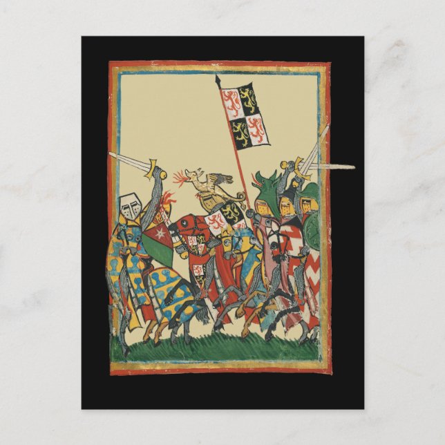 Cartão Postal Cargas de Cavalos, Codex Manesse do século 14 (Frente)