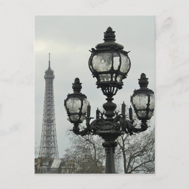 Cartão Postal Cargo da lâmpada de Paris e cena da torre Eiffel (Frente)