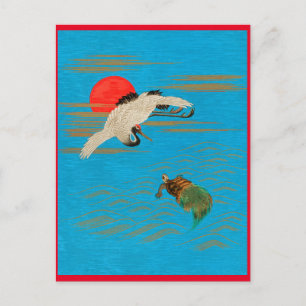 Cartão Postal Cargueiro sarus voando sobre a tartaruga no mar
