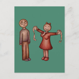 Cartão Postal Caricatura de Camisa de Enchimento de Menina com P