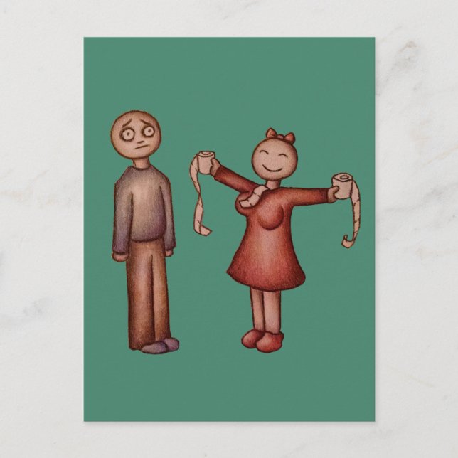 Cartão Postal Caricatura de Camisa de Enchimento de Menina com P (Frente)