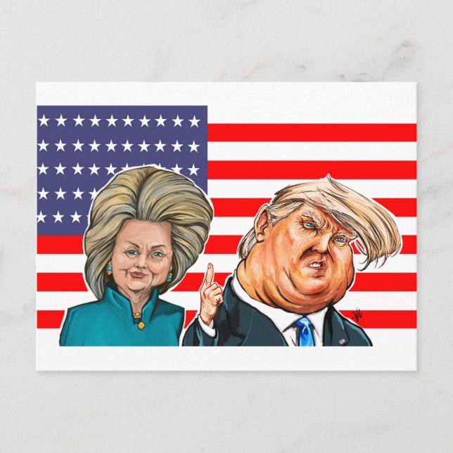 Cartão Postal Caricatura de Trump e Hillary (Frente)