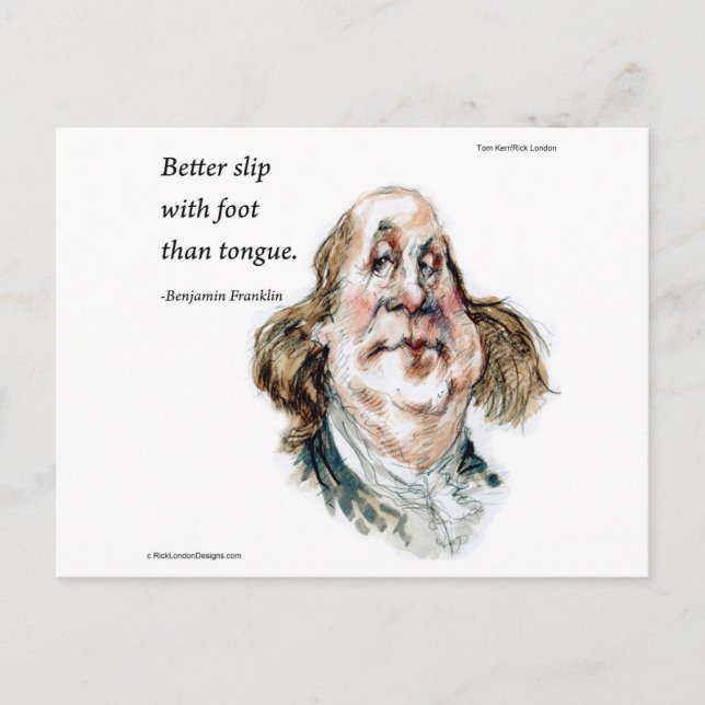 Cartão Postal Caricatura e Citação de Benjamin Franklin  (Frente)
