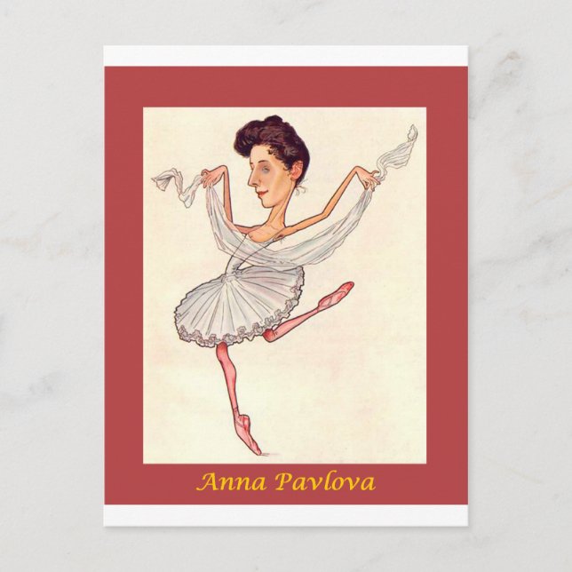 Cartão Postal Caricatura russa Ballerina ~ Anna Pavlova (Frente)
