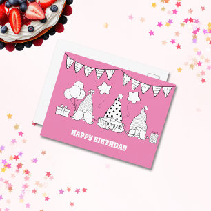 Cartão Postal Carimbo de Gnome de Feliz Aniversário Fofo