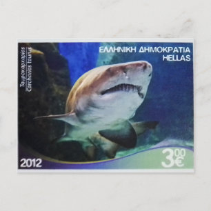 Cartão Postal Carimbo grego Tubarão-tigre-areia