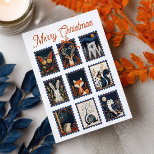 Cartão Postal Carimbos de Animais da Floresta Caprichosa Feliz N