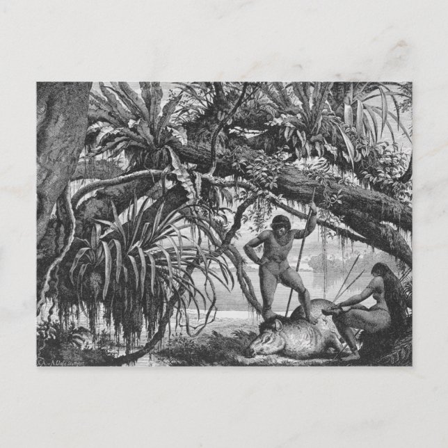 Cartão Postal Caripuna - Índios com anta (Frente)