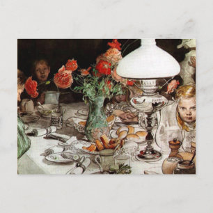 Cartão Postal Carl Larsson - À volta da lâmpada