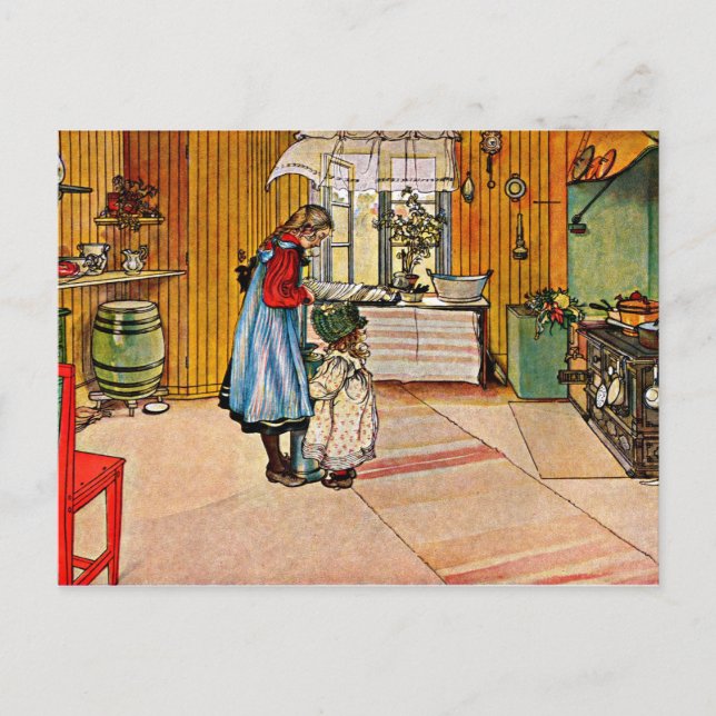 Cartão Postal Carl Larsson art: A Cozinha (Frente)