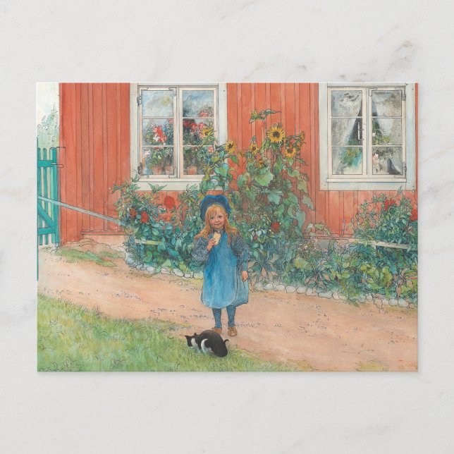 Cartão Postal Carl Larsson - Brita Com Um Gato (Frente)
