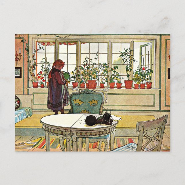 Cartão Postal Carl Larsson - Flores no Windowsill (Frente)