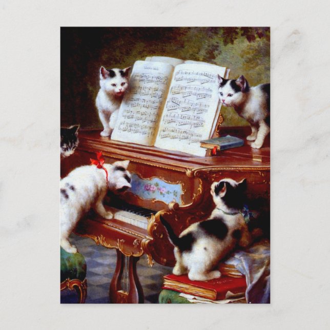 Cartão Postal Carl Reichert Kittens Tocando Piano (Frente)
