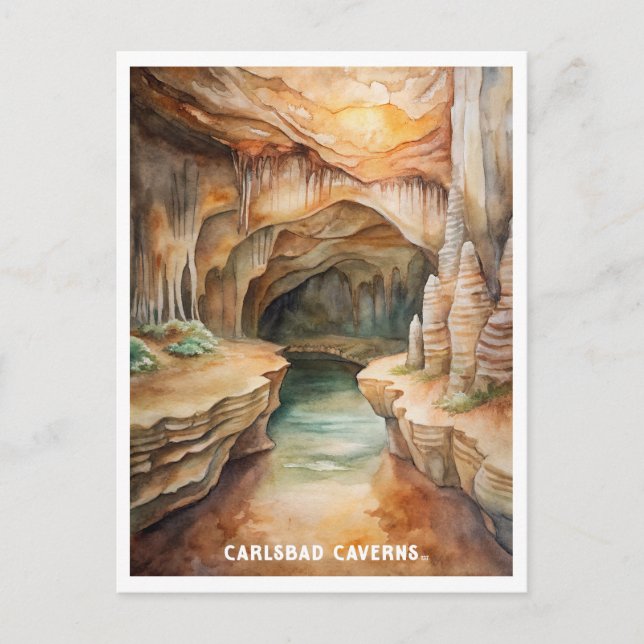 Cartão Postal Carlsbad Caverns National Park Watercolor Painting (Frente)