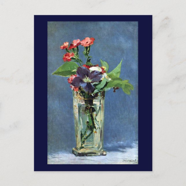Cartão Postal Carnações e Clematis em um Vaso Cristal, Manet (Frente)