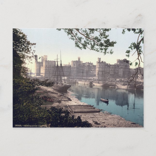 Cartão Postal Carnarvon Castle Wales, vintage postais (Frente)
