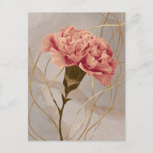 Cartão Postal Carnation Floral Rosa Dourado