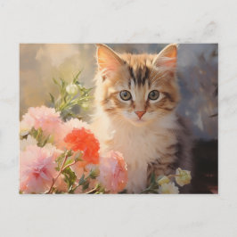 Cartão Postal Carnations de Aniversário de Janeiro e Gatinho 