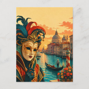 Cartão Postal Carnaval de Veneza Itália Máscara Veneziana Vintag