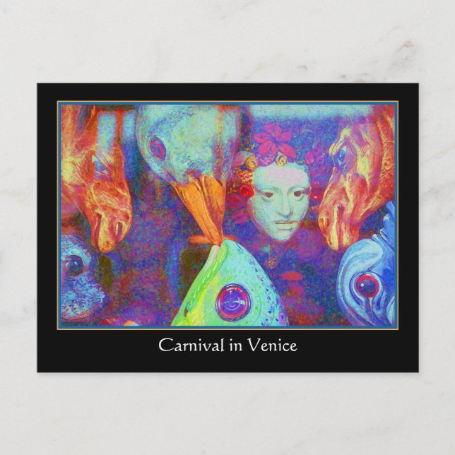 Cartão Postal Carnaval de Veneza - Máscaras Coloridas do Carnava (Frente)