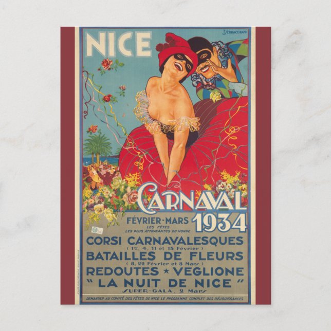 Cartão Postal Carnaval Francês Antigo Nice 1934 (Frente)