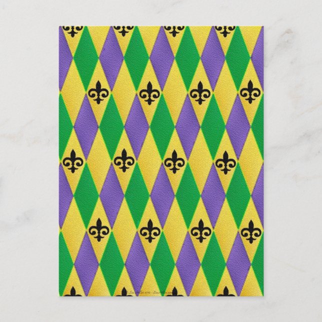 Cartão Postal Carnaval Harlequim Flor de Lis (Frente)