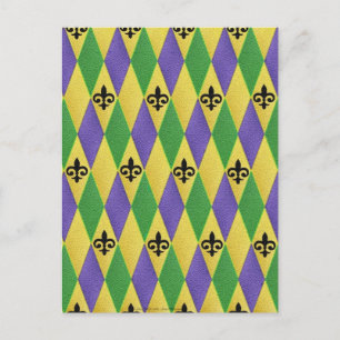 Cartão Postal Carnaval Harlequim Flor de Lis