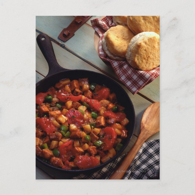 Cartão Postal Carne e hash de batata com biscoitos (Frente)