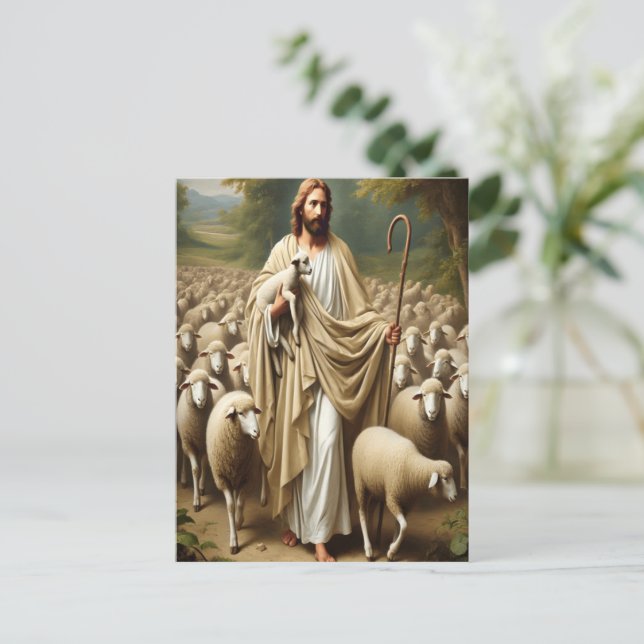 Cartão Postal Carneiros de Jesus Shepherding na Serenidade (Em pé/Frente)