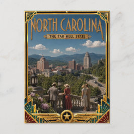 Cartão Postal Carolina do Norte Arte Deco Vintage Idade Dourada