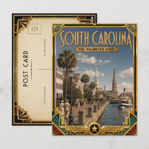 Cartão Postal Carolina do Sul Arte Deco Vintage Era de Ouro