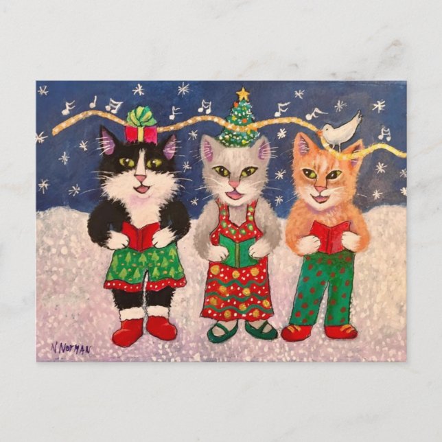 Cartão Postal Caroling Cats (Frente)
