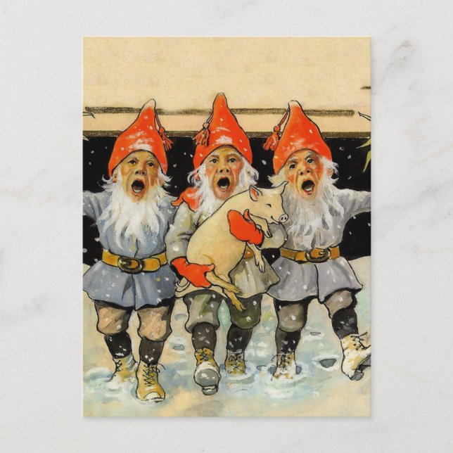 Cartão Postal "Caroling Gnomos" de Jenny Nystrom (Frente)