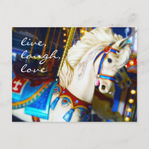 Cartão Postal Carousel Horse Photo Live Laugh Love Chic Script