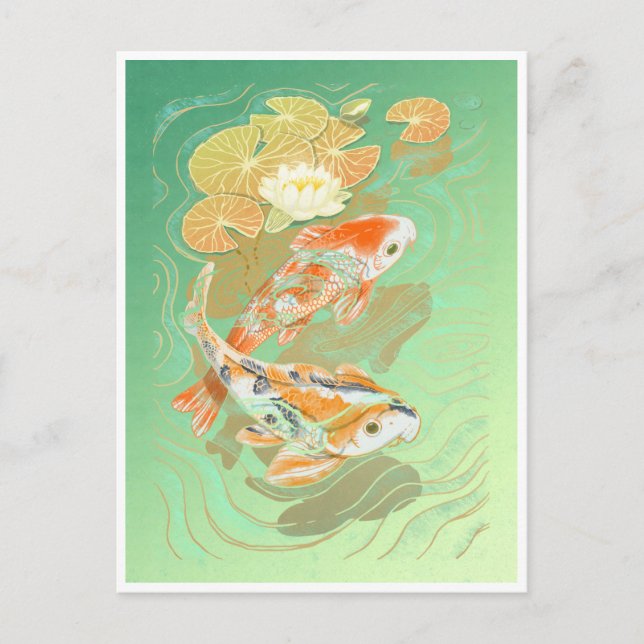 Cartão Postal Carp Koi Fish Water Lily Pond Postcard (Frente)