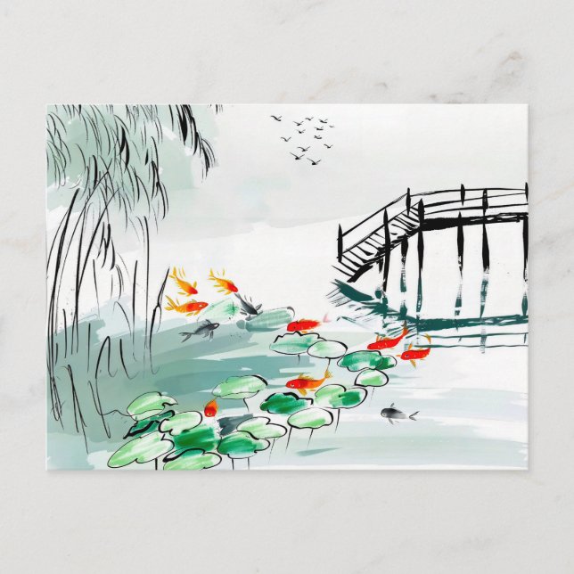 Cartão Postal Carpas num Lago Tranquilo na China (Frente)
