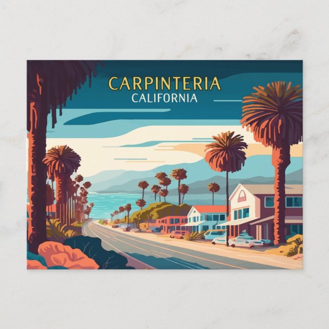 Cartão Postal Carpinteria California Sunset Palm Trees Retro (Frente)