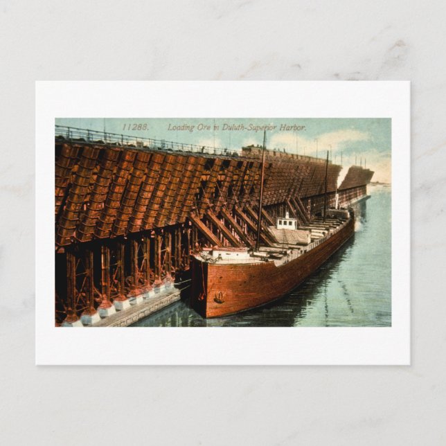 Cartão Postal Carregando Ore no Porto Superior de Duluth (Frente)