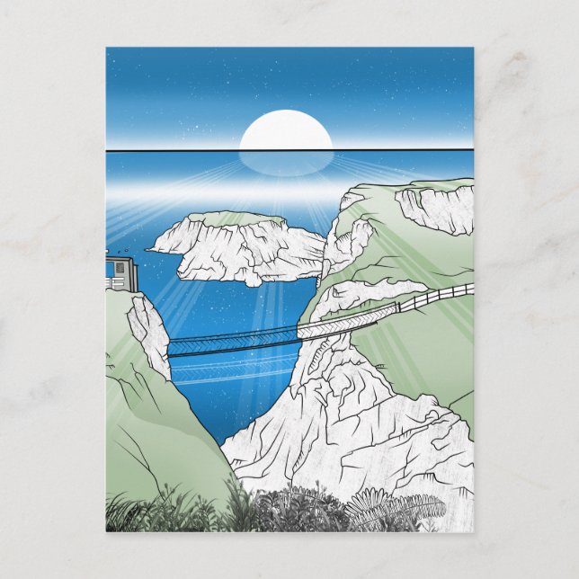 Cartão Postal Carrick a Rede Rope Bridge Irlanda (Frente)