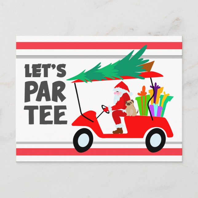 Cartão Postal Carrinho de golfe com Papai Noel Deixe Par Golfist (Frente)