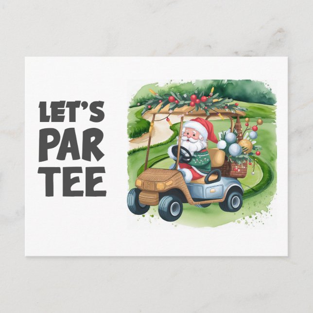 Cartão Postal Carrinho de golfe com Papai Noel Let Par Tee Golfe (Frente)