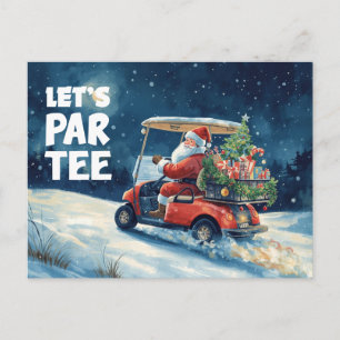 Cartão Postal Carrinho de golfe com Papai Noel Let Par Tee Golfe