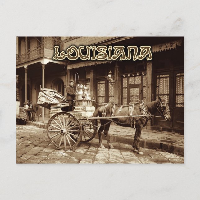 Cartão Postal Carrinho de leite puxado por cavalos, Nova Orleans (Frente)