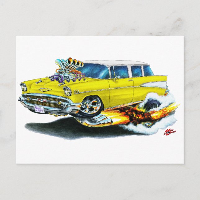 Cartão Postal Carro Amarelo Chevy Nomad 1957 (Frente)