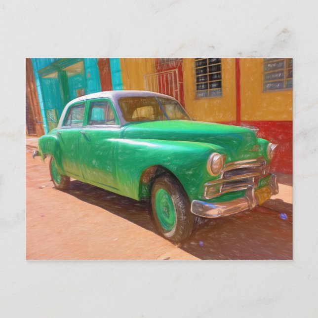 Cartão Postal Carro americano clássico em Havana, Cuba (Frente)