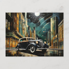 Cartão Postal Carro Antigo Inspirado no Art Déco sob a Luz da Lu
