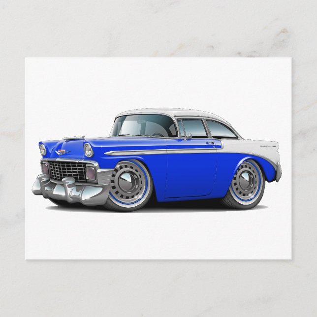 Cartão Postal Carro Azul-Branco Chevy Belair 1956 (Frente)