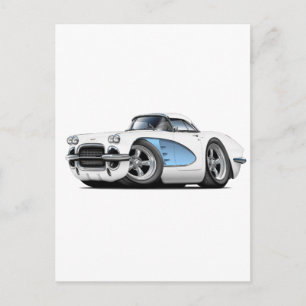 Cartão Postal Carro Azul Branco-Corvette 1961