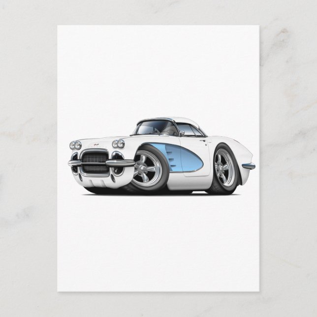 Cartão Postal Carro Azul Branco-Corvette 1961 (Frente)